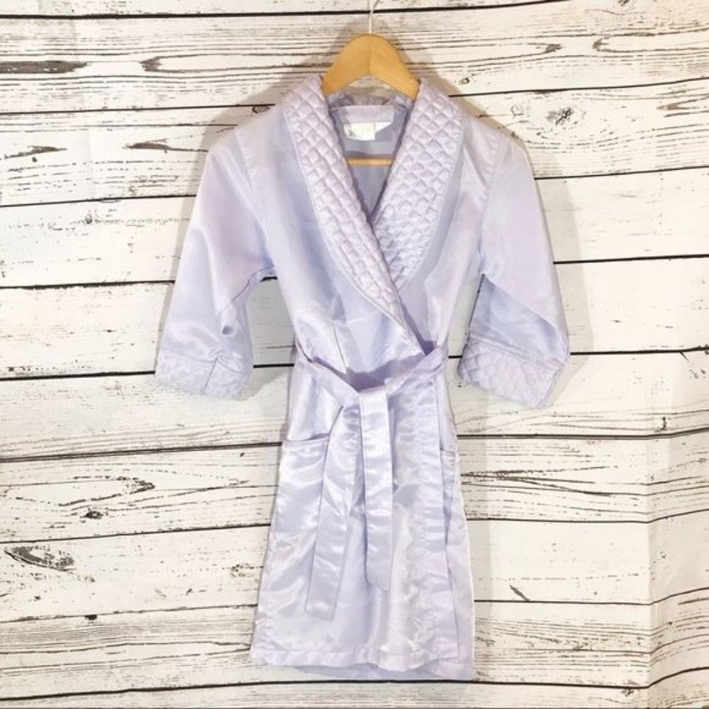 Nordstrom Girls Lavender Satin‎ LongTie Flannel Lined Robe Traditional Size 4
